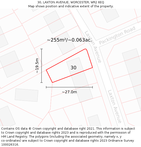 30, LAXTON AVENUE, WORCESTER, WR2 6EQ: Plot and title map