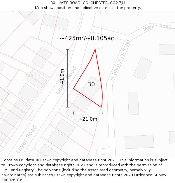30, LAYER ROAD, COLCHESTER, CO2 7JH: Plot and title map