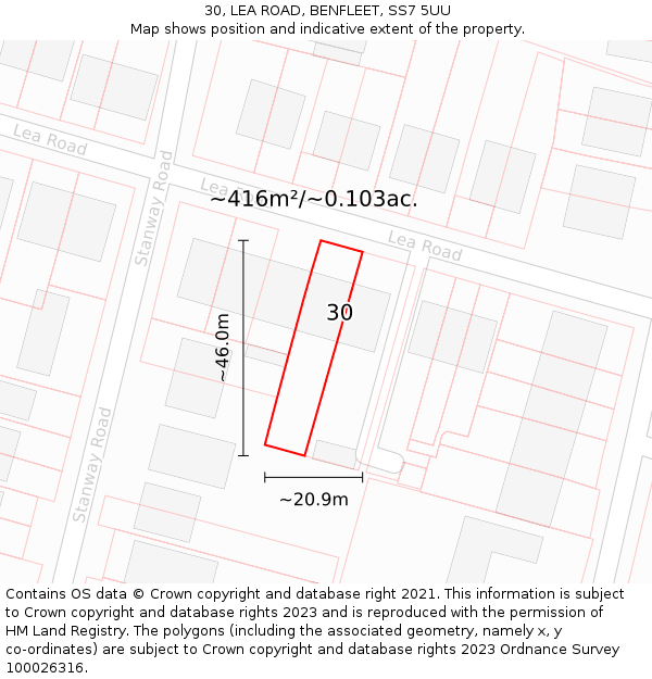 30, LEA ROAD, BENFLEET, SS7 5UU: Plot and title map