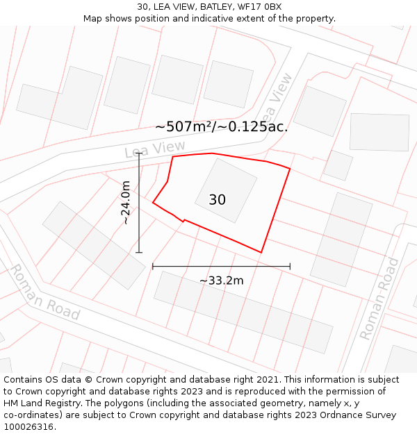 30, LEA VIEW, BATLEY, WF17 0BX: Plot and title map
