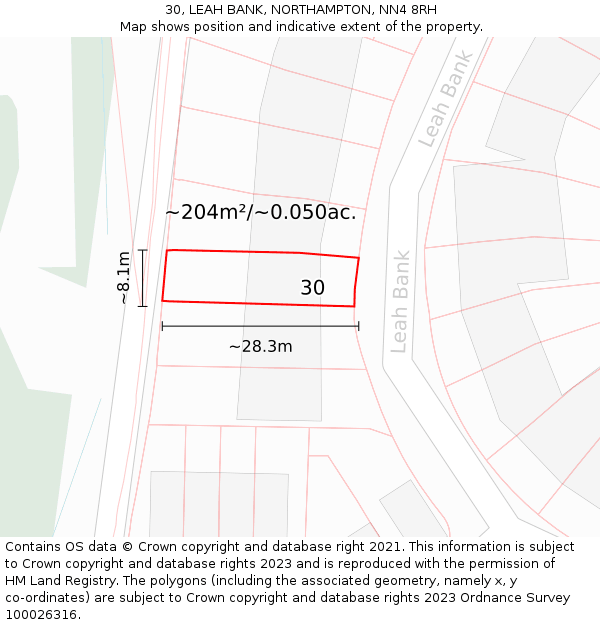 30, LEAH BANK, NORTHAMPTON, NN4 8RH: Plot and title map