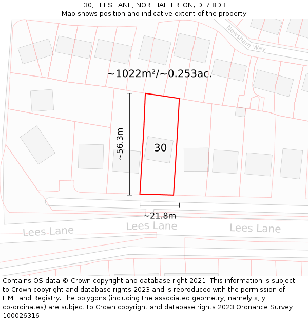 30, LEES LANE, NORTHALLERTON, DL7 8DB: Plot and title map