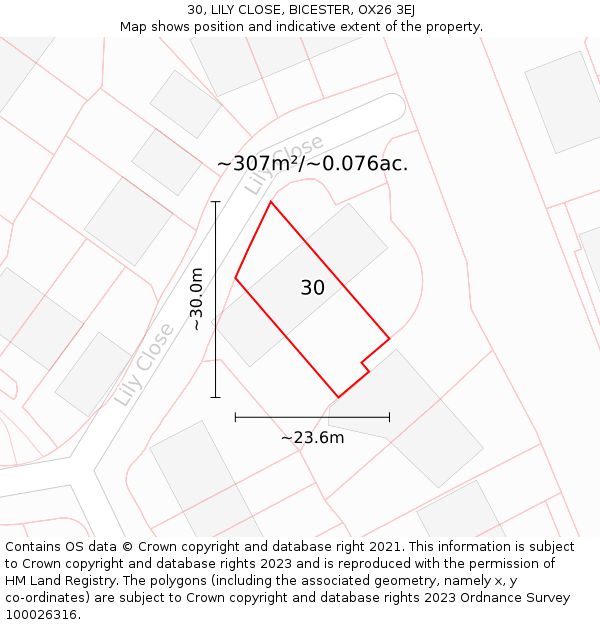 30, LILY CLOSE, BICESTER, OX26 3EJ: Plot and title map
