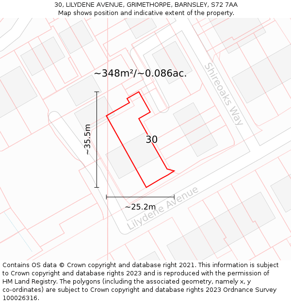 30, LILYDENE AVENUE, GRIMETHORPE, BARNSLEY, S72 7AA: Plot and title map