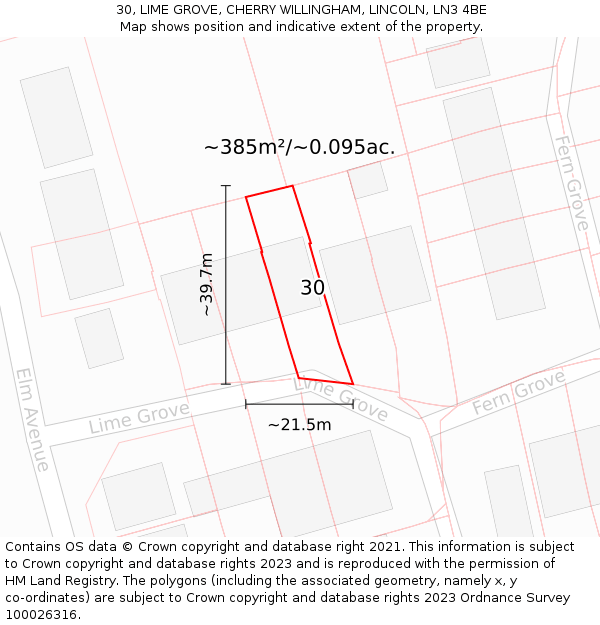 30, LIME GROVE, CHERRY WILLINGHAM, LINCOLN, LN3 4BE: Plot and title map