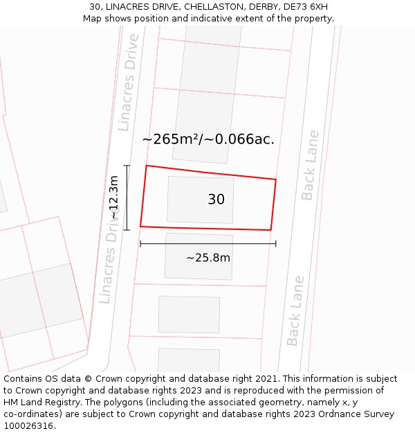 30, LINACRES DRIVE, CHELLASTON, DERBY, DE73 6XH: Plot and title map