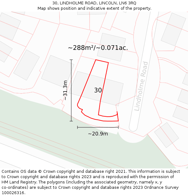 30, LINDHOLME ROAD, LINCOLN, LN6 3RQ: Plot and title map