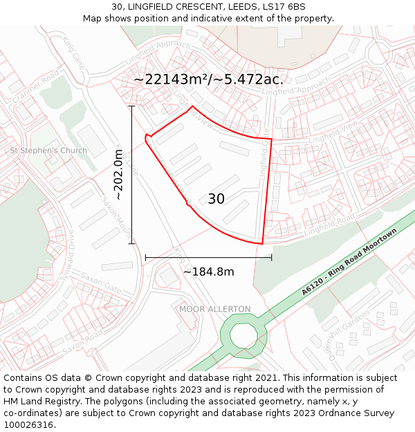 30, LINGFIELD CRESCENT, LEEDS, LS17 6BS: Plot and title map