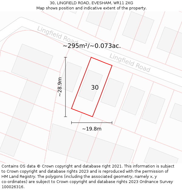 30, LINGFIELD ROAD, EVESHAM, WR11 2XG: Plot and title map