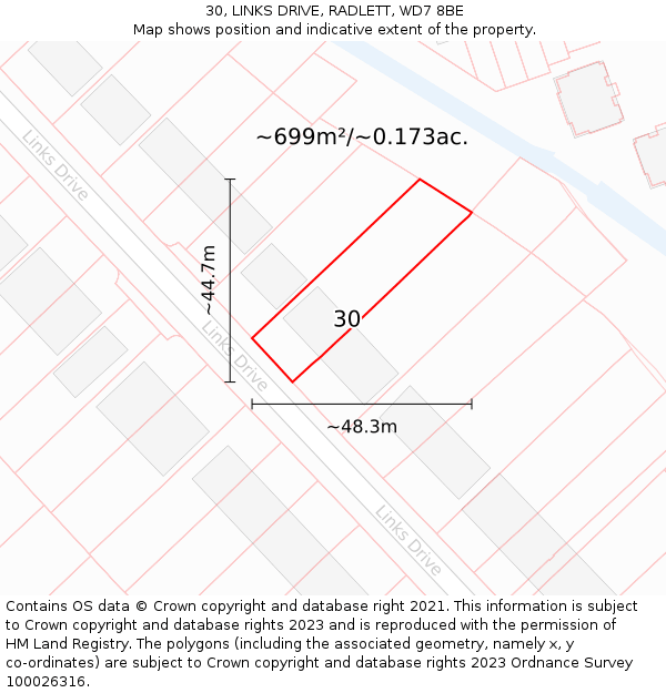 30, LINKS DRIVE, RADLETT, WD7 8BE: Plot and title map