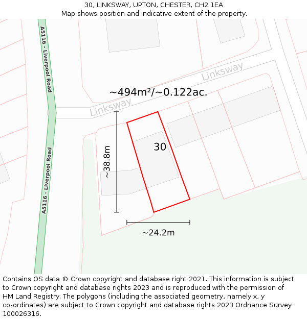 30, LINKSWAY, UPTON, CHESTER, CH2 1EA: Plot and title map