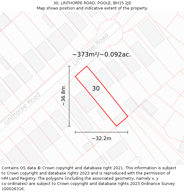 30, LINTHORPE ROAD, POOLE, BH15 2JS: Plot and title map