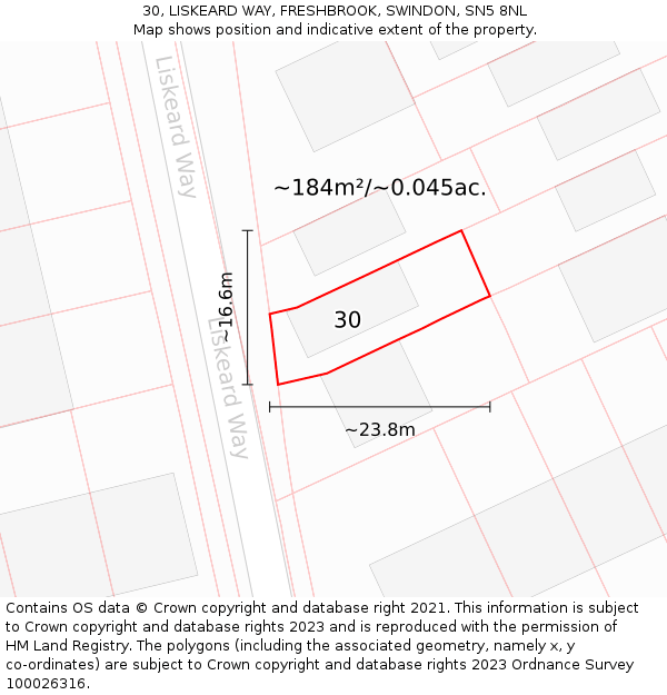 30, LISKEARD WAY, FRESHBROOK, SWINDON, SN5 8NL: Plot and title map