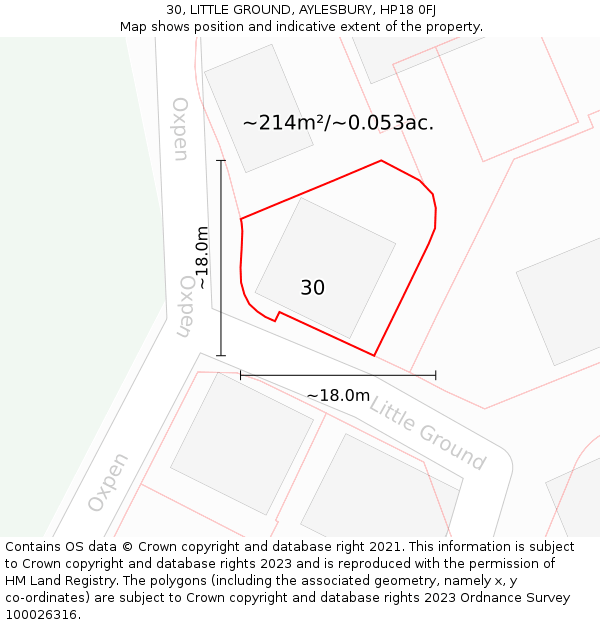 30, LITTLE GROUND, AYLESBURY, HP18 0FJ: Plot and title map