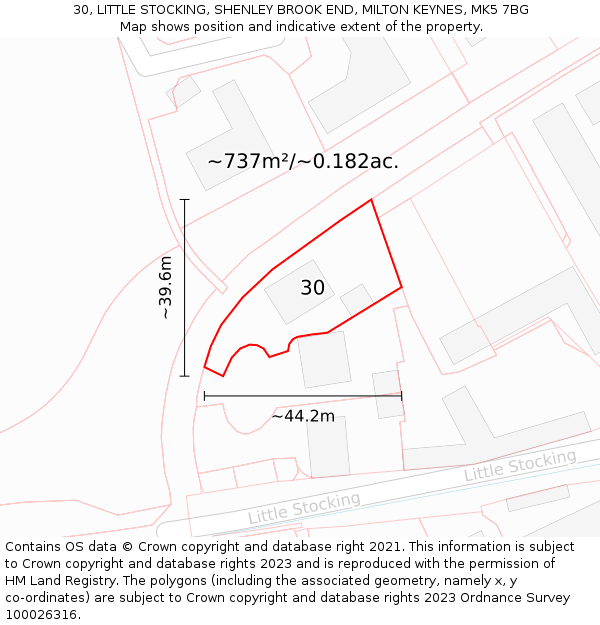 30, LITTLE STOCKING, SHENLEY BROOK END, MILTON KEYNES, MK5 7BG: Plot and title map