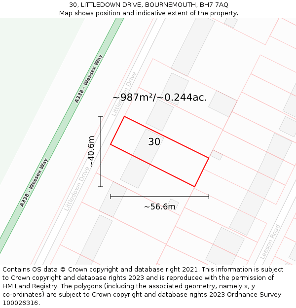 30, LITTLEDOWN DRIVE, BOURNEMOUTH, BH7 7AQ: Plot and title map