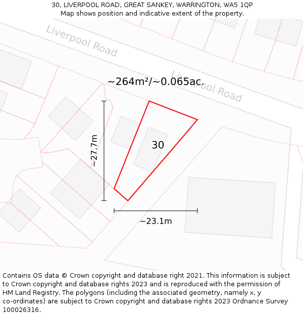 30, LIVERPOOL ROAD, GREAT SANKEY, WARRINGTON, WA5 1QP: Plot and title map