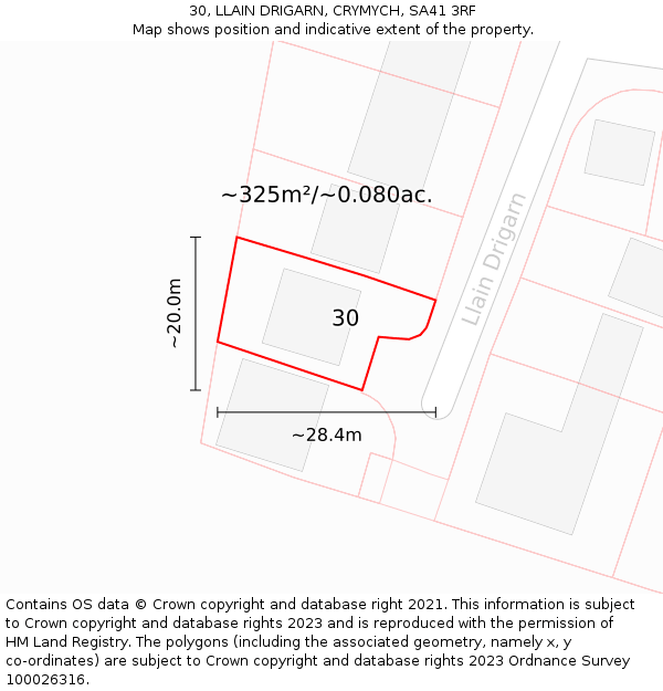 30, LLAIN DRIGARN, CRYMYCH, SA41 3RF: Plot and title map