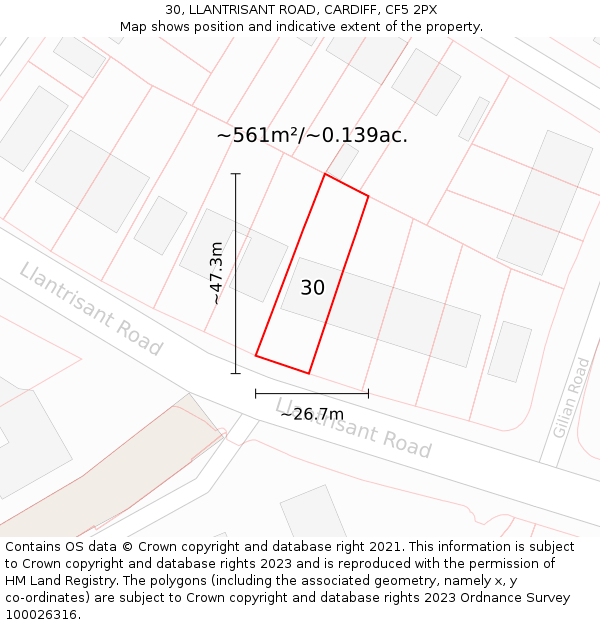 30, LLANTRISANT ROAD, CARDIFF, CF5 2PX: Plot and title map