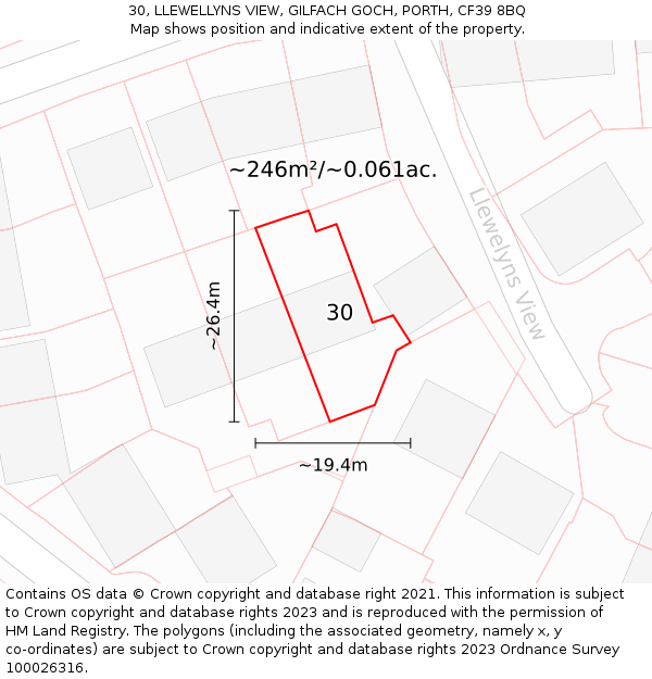 30, LLEWELLYNS VIEW, GILFACH GOCH, PORTH, CF39 8BQ: Plot and title map