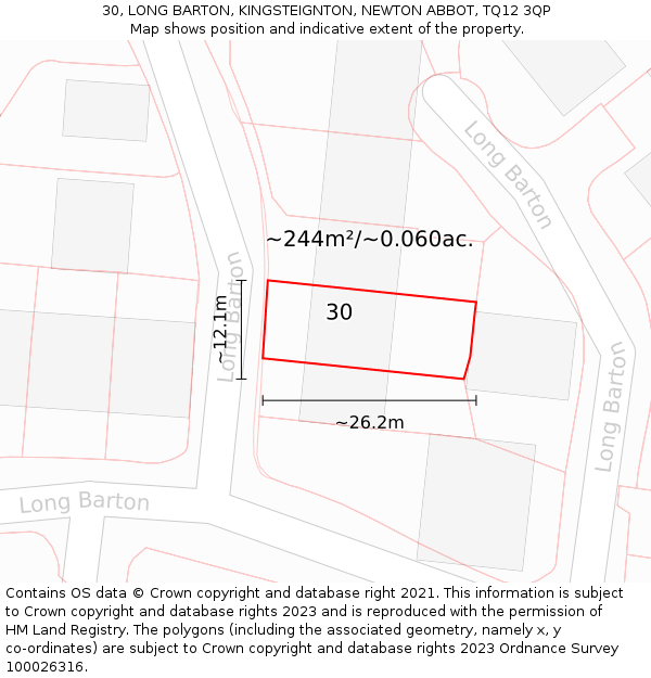 30, LONG BARTON, KINGSTEIGNTON, NEWTON ABBOT, TQ12 3QP: Plot and title map