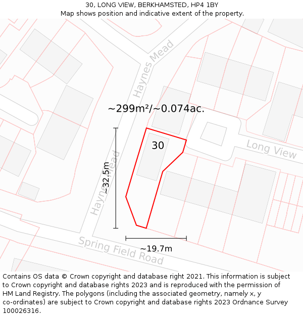 30, LONG VIEW, BERKHAMSTED, HP4 1BY: Plot and title map