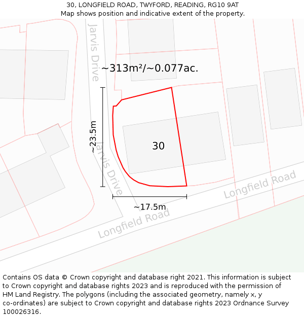 30, LONGFIELD ROAD, TWYFORD, READING, RG10 9AT: Plot and title map