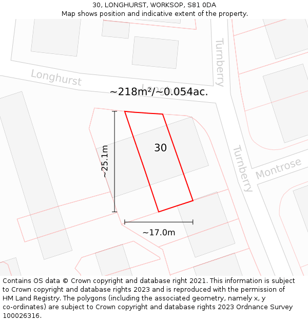 30, LONGHURST, WORKSOP, S81 0DA: Plot and title map