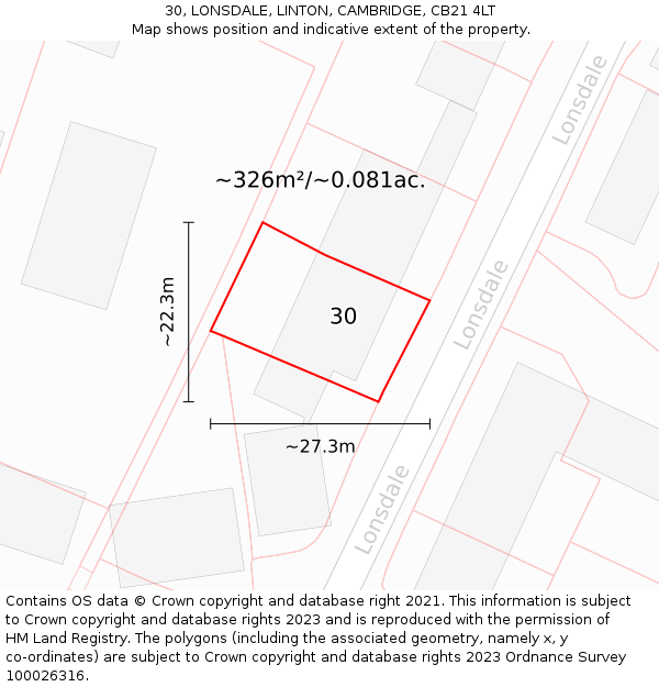 30, LONSDALE, LINTON, CAMBRIDGE, CB21 4LT: Plot and title map