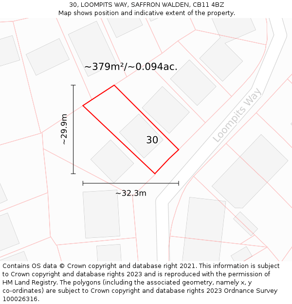 30, LOOMPITS WAY, SAFFRON WALDEN, CB11 4BZ: Plot and title map