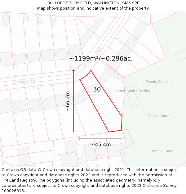 30, LORDSBURY FIELD, WALLINGTON, SM6 9PE: Plot and title map