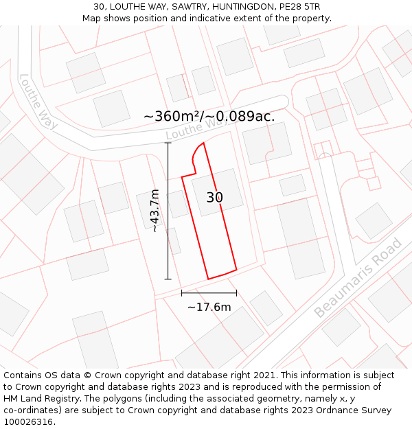 30, LOUTHE WAY, SAWTRY, HUNTINGDON, PE28 5TR: Plot and title map