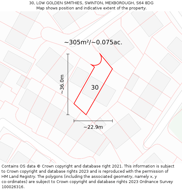 30, LOW GOLDEN SMITHIES, SWINTON, MEXBOROUGH, S64 8DG: Plot and title map