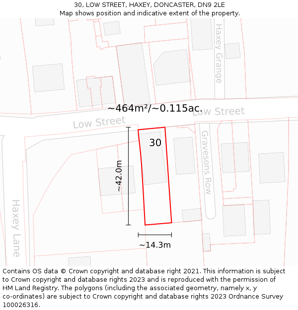 30, LOW STREET, HAXEY, DONCASTER, DN9 2LE: Plot and title map