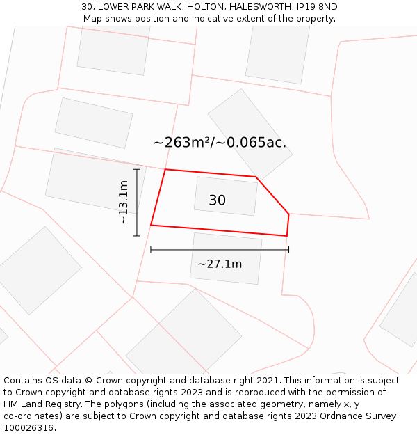 30, LOWER PARK WALK, HOLTON, HALESWORTH, IP19 8ND: Plot and title map