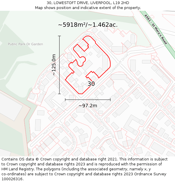 30, LOWESTOFT DRIVE, LIVERPOOL, L19 2HD: Plot and title map