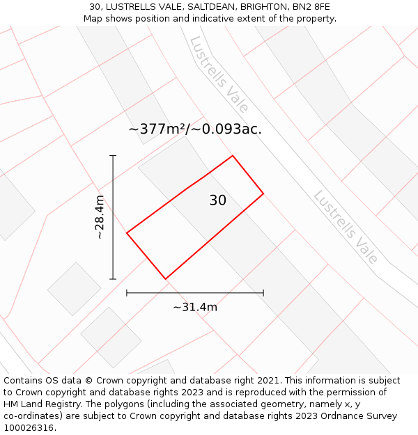 30, LUSTRELLS VALE, SALTDEAN, BRIGHTON, BN2 8FE: Plot and title map