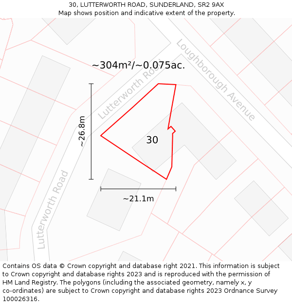 30, LUTTERWORTH ROAD, SUNDERLAND, SR2 9AX: Plot and title map