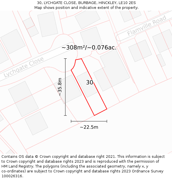 30, LYCHGATE CLOSE, BURBAGE, HINCKLEY, LE10 2ES: Plot and title map