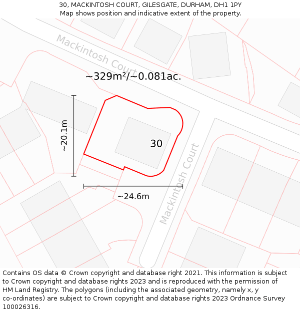 30, MACKINTOSH COURT, GILESGATE, DURHAM, DH1 1PY: Plot and title map