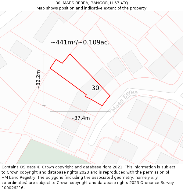 30, MAES BEREA, BANGOR, LL57 4TQ: Plot and title map