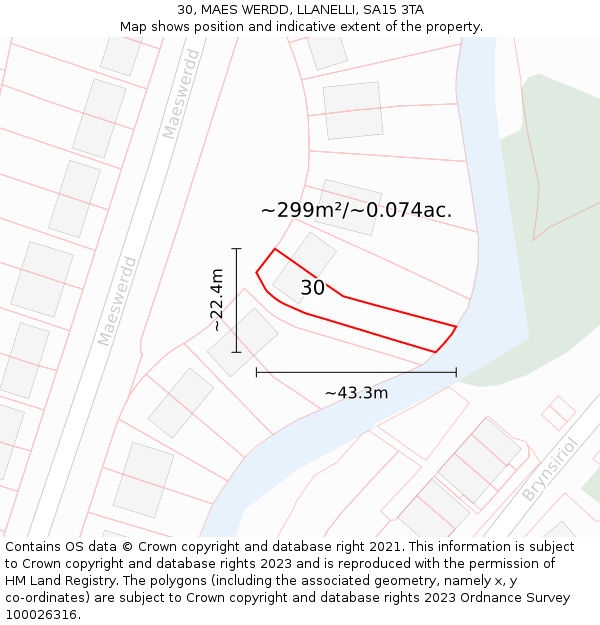 30, MAES WERDD, LLANELLI, SA15 3TA: Plot and title map