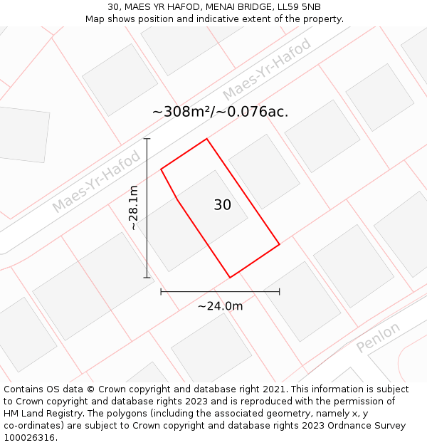 30, MAES YR HAFOD, MENAI BRIDGE, LL59 5NB: Plot and title map