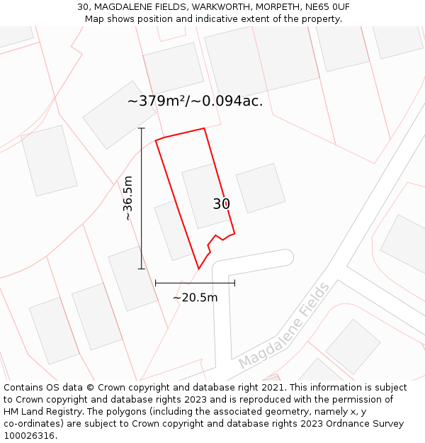 30, MAGDALENE FIELDS, WARKWORTH, MORPETH, NE65 0UF: Plot and title map