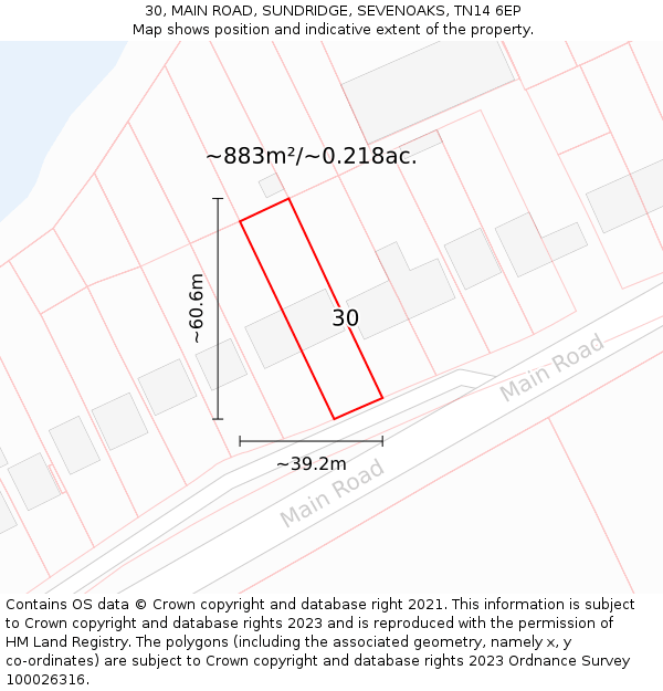 30, MAIN ROAD, SUNDRIDGE, SEVENOAKS, TN14 6EP: Plot and title map