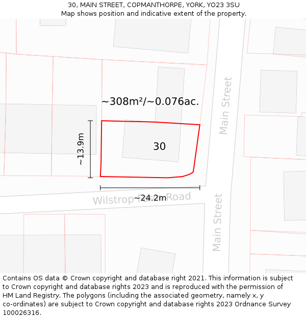 30, MAIN STREET, COPMANTHORPE, YORK, YO23 3SU: Plot and title map