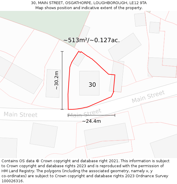 30, MAIN STREET, OSGATHORPE, LOUGHBOROUGH, LE12 9TA: Plot and title map