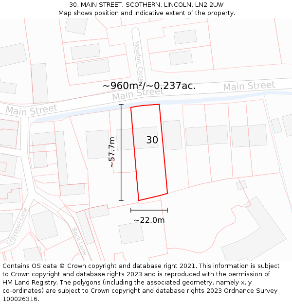 30, MAIN STREET, SCOTHERN, LINCOLN, LN2 2UW: Plot and title map