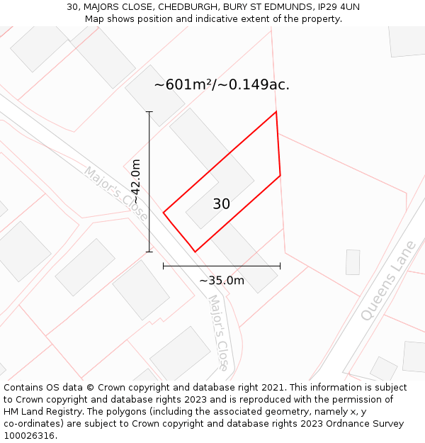 30, MAJORS CLOSE, CHEDBURGH, BURY ST EDMUNDS, IP29 4UN: Plot and title map