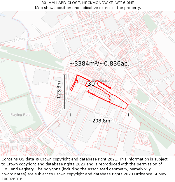 30, MALLARD CLOSE, HECKMONDWIKE, WF16 0NE: Plot and title map